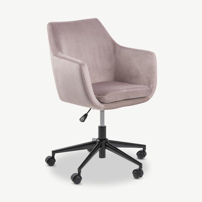 -€50 Orla bureaustoel, roze velvet & zwart staal