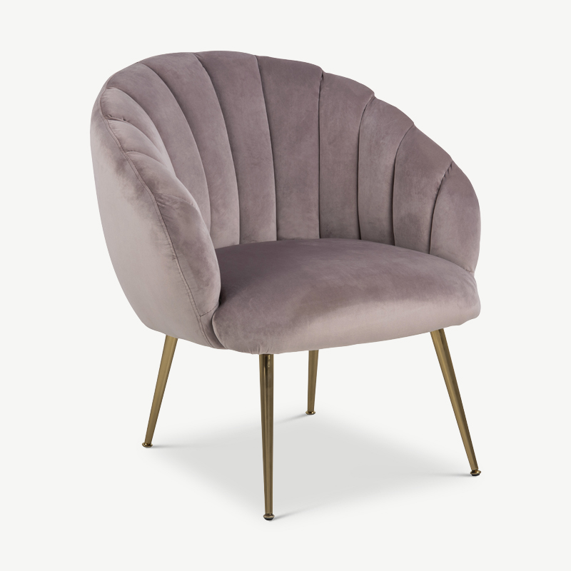 -€70 Pearl fauteuil, Velvet Roze en messing staal