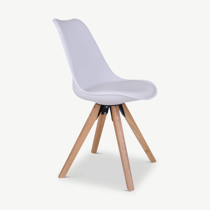 Chaise UP, cuir PU blanc & pieds en bois vue de côté