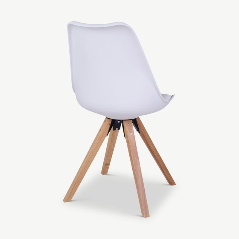 Chaise UP, cuir PU blanc & pieds en bois vue de derrière