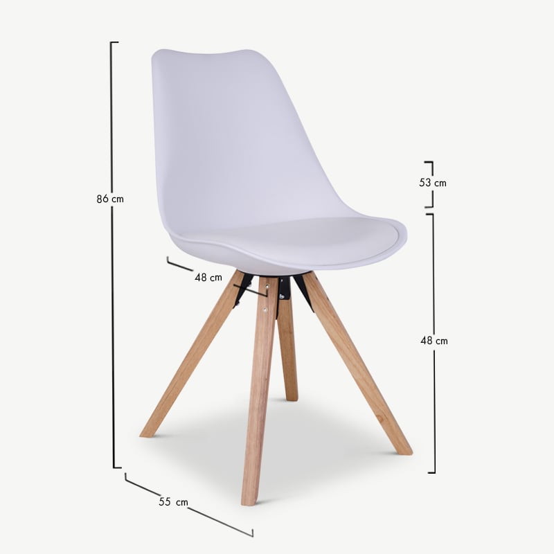 Chaise UP, cuir PU blanc & pieds en bois dimensions