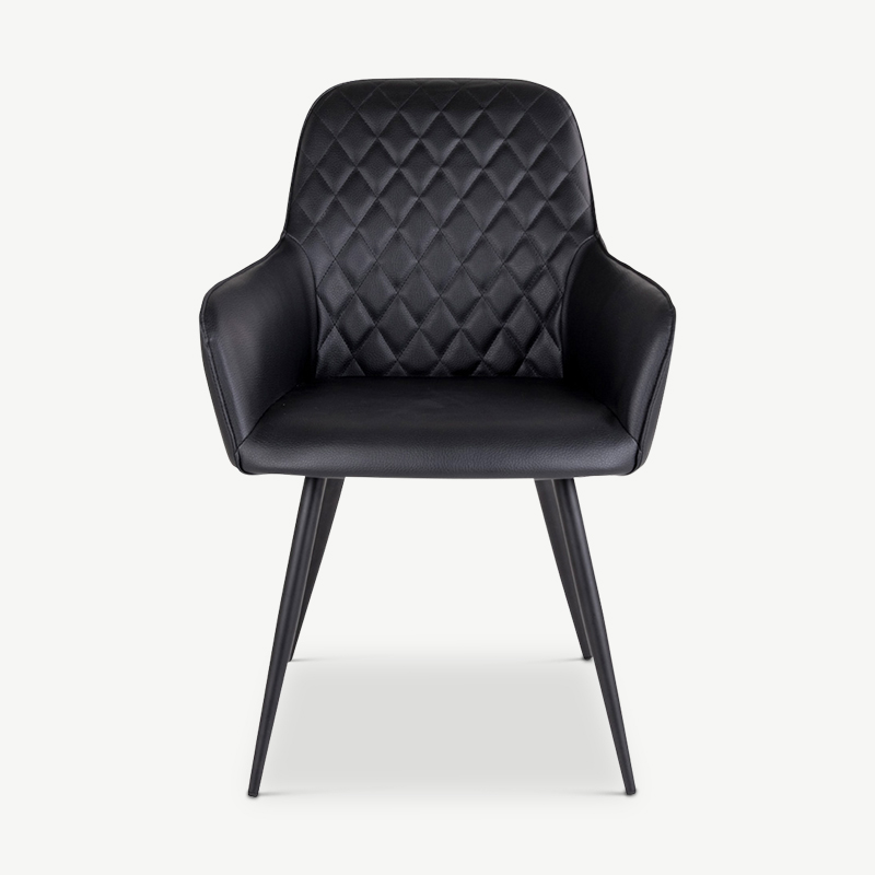 Harbour Esszimmerstuhl, Schwarzes PU-Leder & schwarze Beine Frontansicht