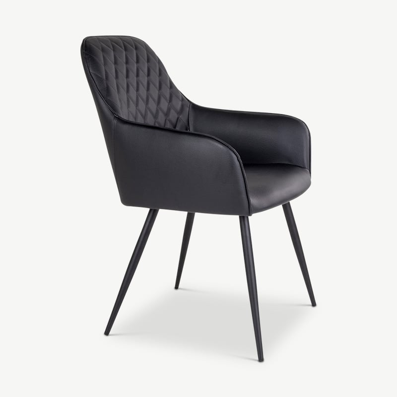 Harbour Esszimmerstuhl, Schwarzes PU-Leder & schwarze Beine Seitenansicht
