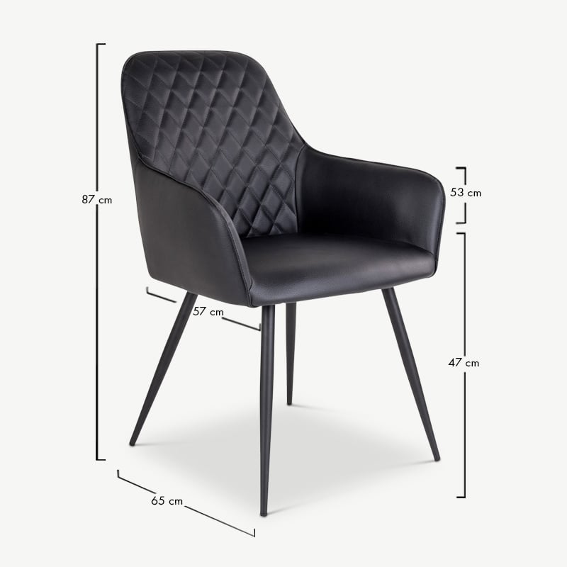 Harbour Esszimmerstuhl, Schwarzes PU-Leder & schwarze Beine Abmessungen