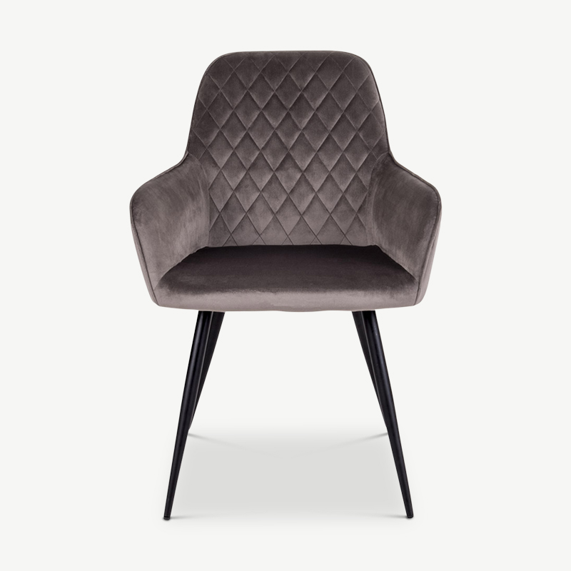 Harbour Esszimmerstuhl, grauer Samt & schwarze Beine Frontansicht