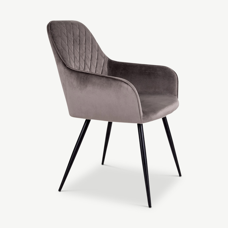 Harbour Esszimmerstuhl, grauer Samt & schwarze Beine Seitenansicht