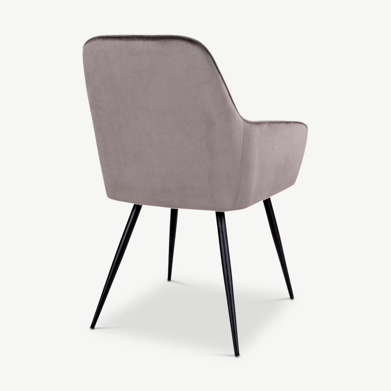 Harbour Esszimmerstuhl, grauer Samt & schwarze Beine Rückansicht
