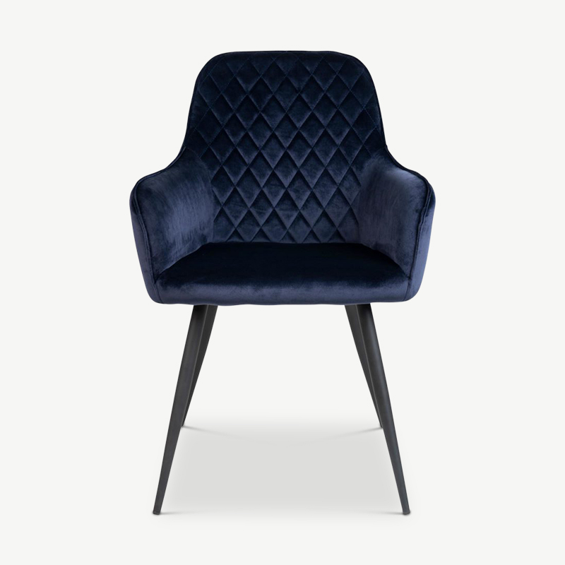 Harbour Dining Chair, Blue Velvet & black legs front view