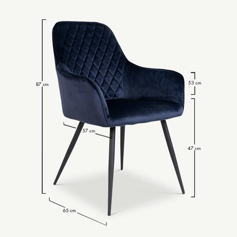 Harbour Dining Chair, Blue Velvet & black legs dimensions