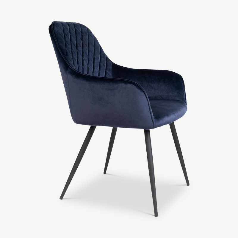 Harbour Dining Chair, Blue Velvet & black legs side view