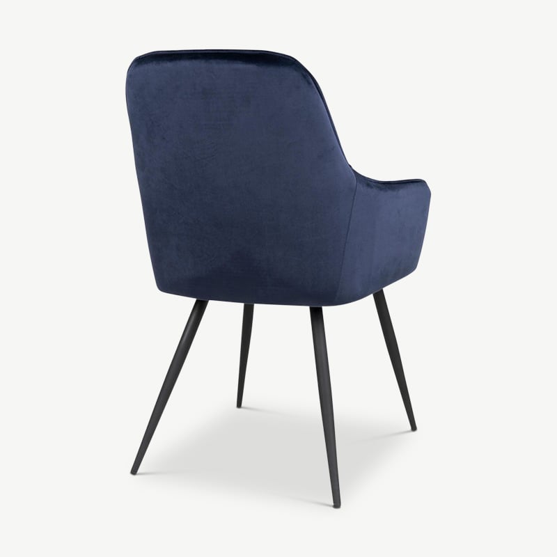 Harbour Dining Chair, Blue Velvet & black legs rear view