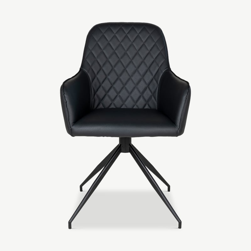 Chaise de salle à manger pivotante Harbour, cuir PU & noir vue de face
