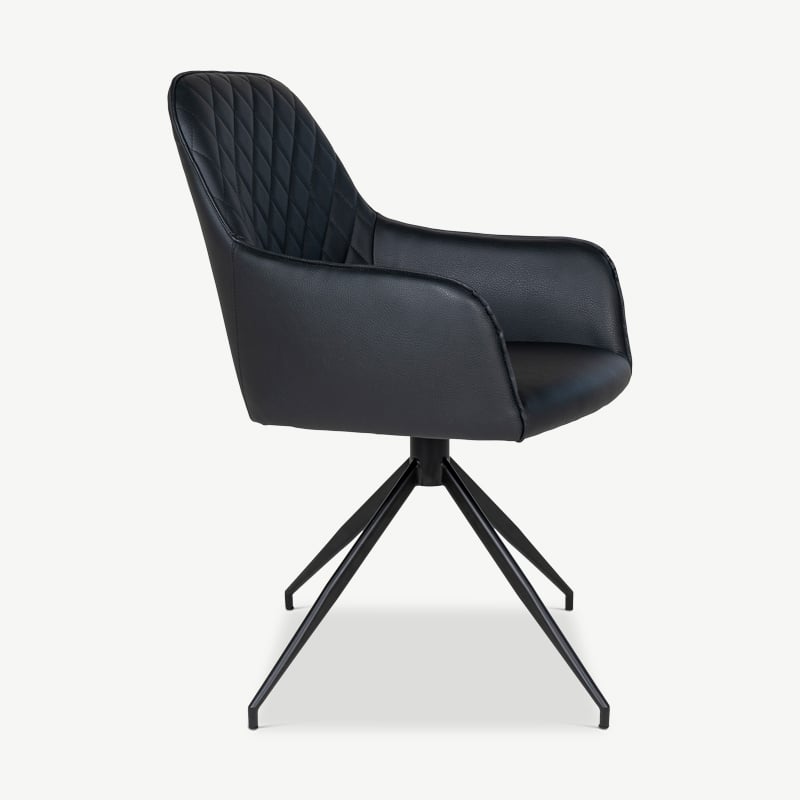 Chaise de salle à manger pivotante Harbour, cuir PU & noir vue de côté
