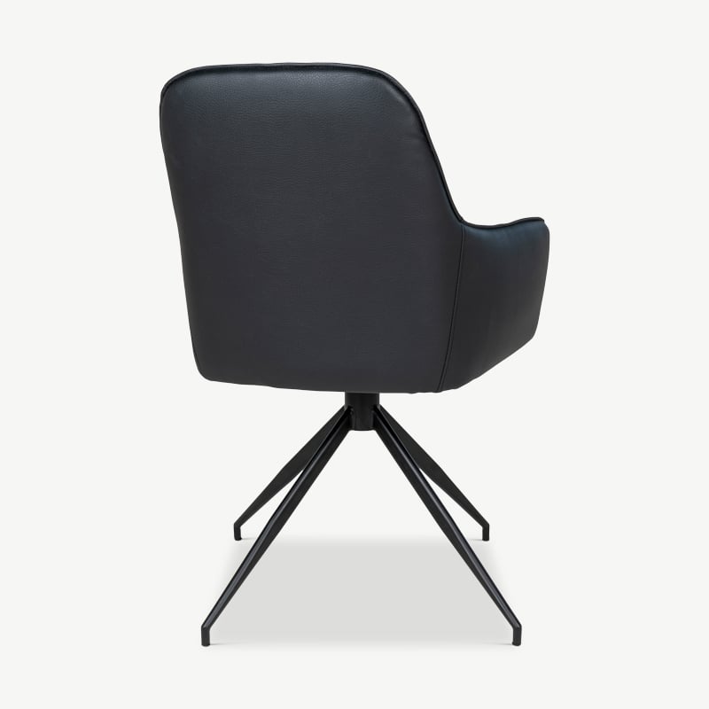 Chaise de salle à manger pivotante Harbour, cuir PU & noir vue de derrière
