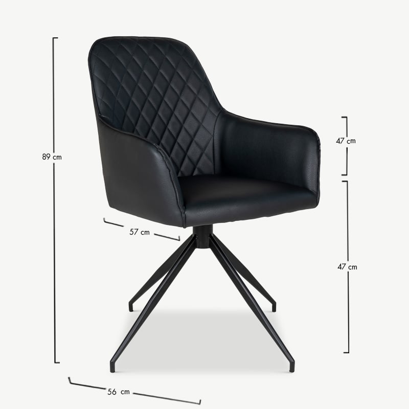 Chaise de salle à manger pivotante Harbour, cuir PU & noir dimensions

