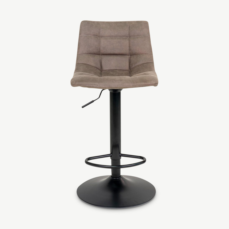 England barkruk, lichtbruin leer met zwart verstelbaar onderstel vooraanzicht