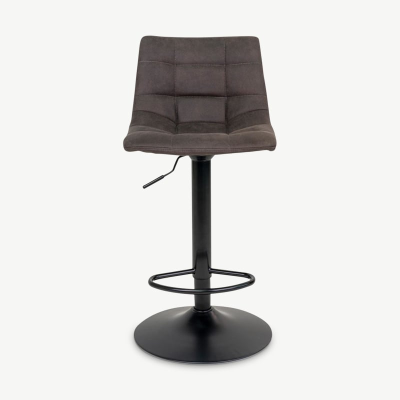 England Barhocker, Graues Leder & Schwarzes verstellbares Bein Frontansicht