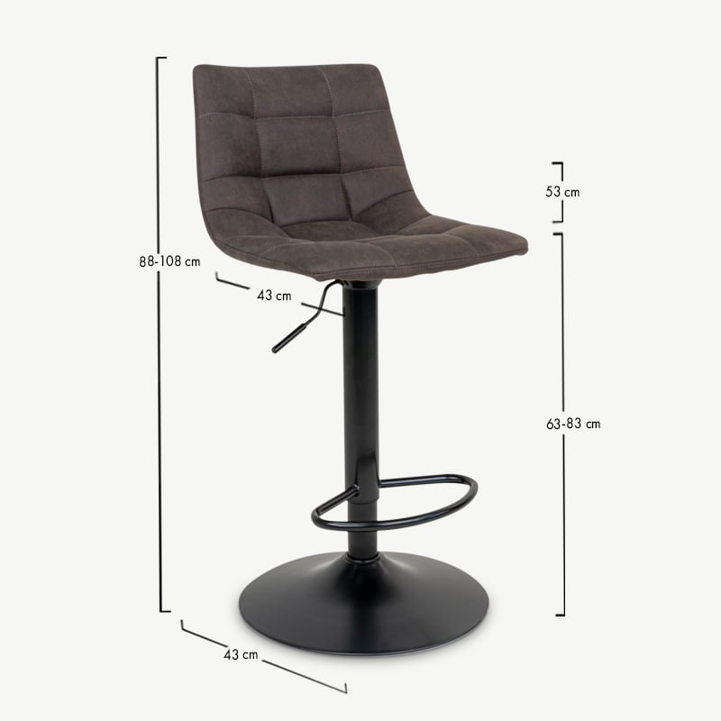 England Barhocker, Graues Leder & Schwarzes verstellbares Bein Abmessungen