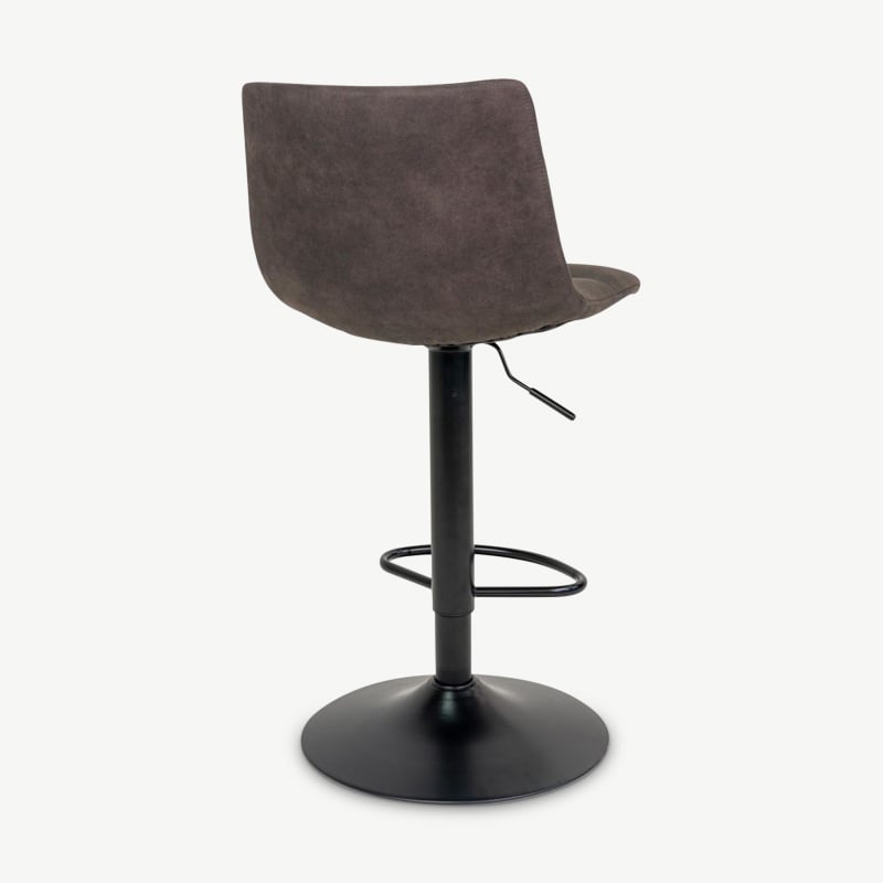 England Barhocker, Graues Leder & Schwarzes verstellbares Bein Rückansicht