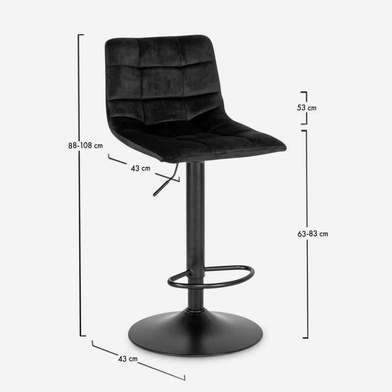 England Barstool, Black Leather & Black adjustable leg dimensions