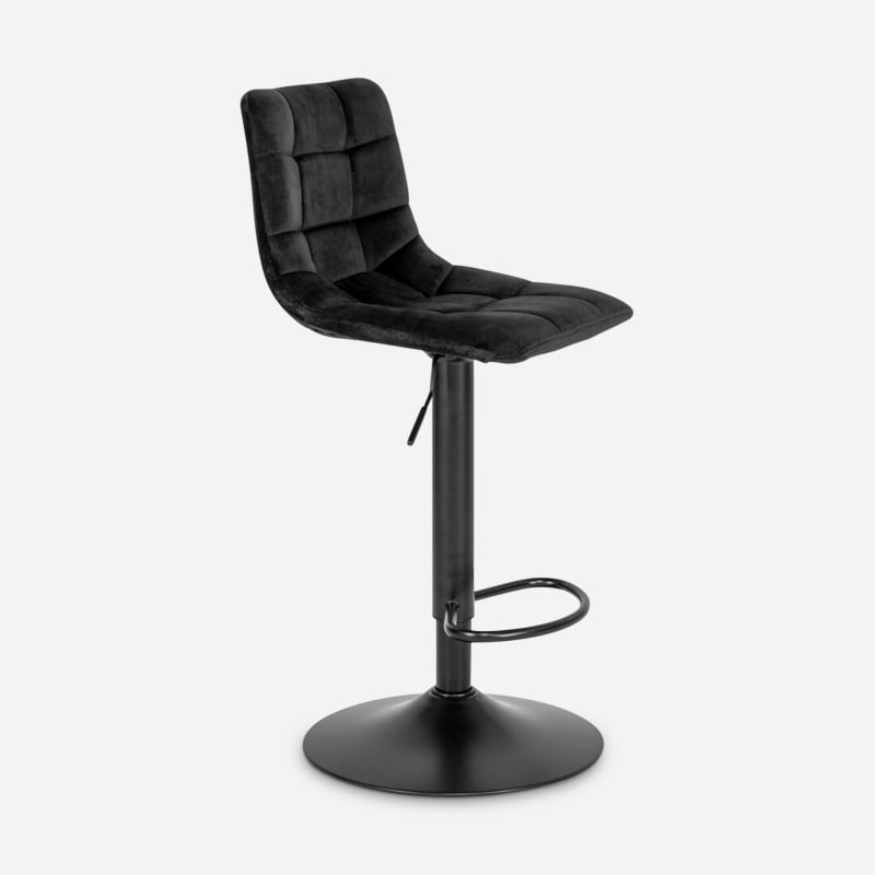 England Barstool, Black Leather & Black adjustable leg side view