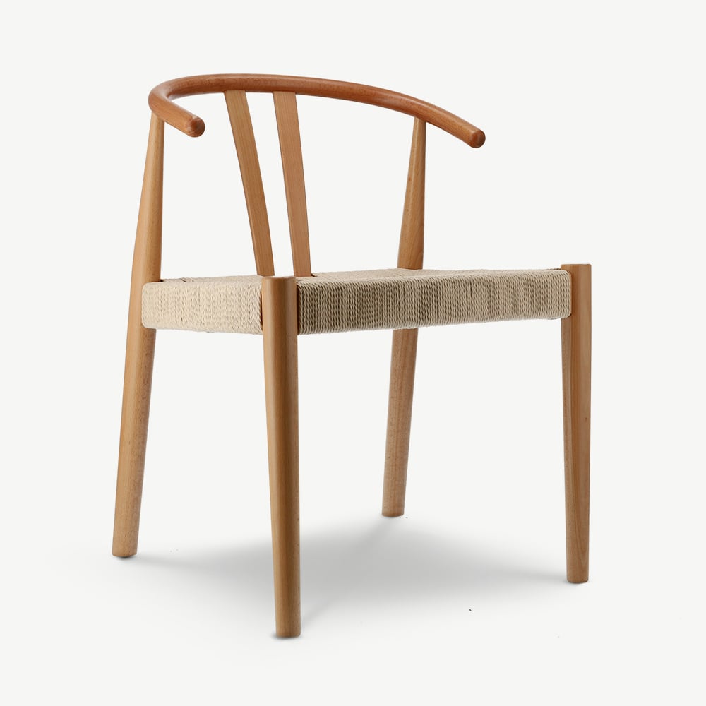 -€110 Houten eetkamerstoel met rattan zitting, Scandinavische eettafelstoel