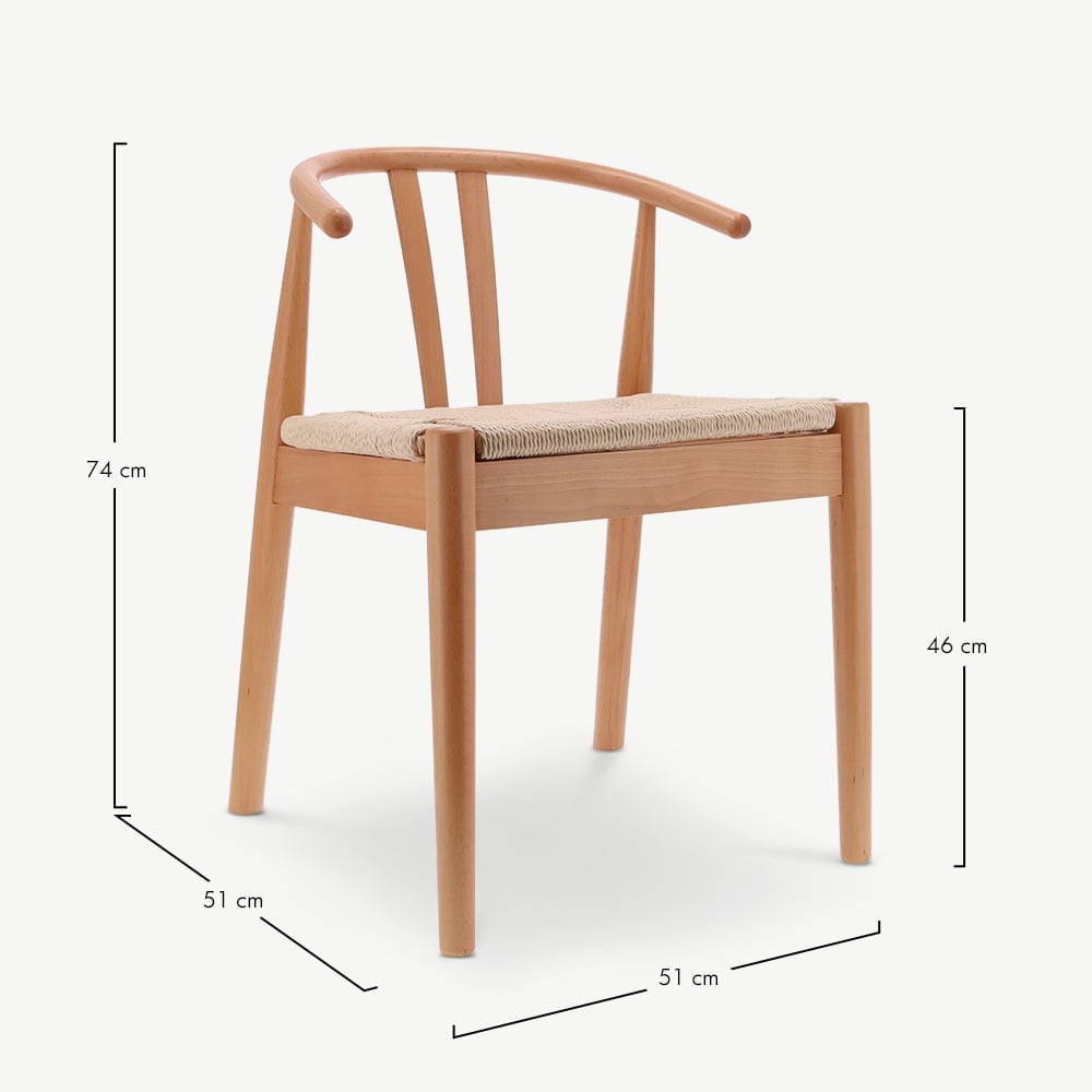 Scandi Wooden Dining Chair, Natural Rattan