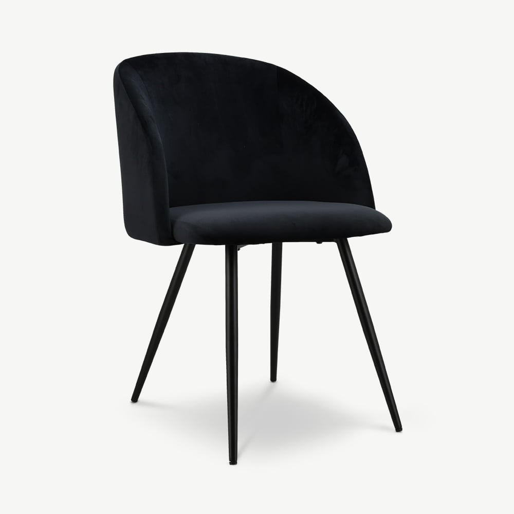 -€50 Zwarte velvet eetkamerstoel met armleuningen, beklede eettafelstoel