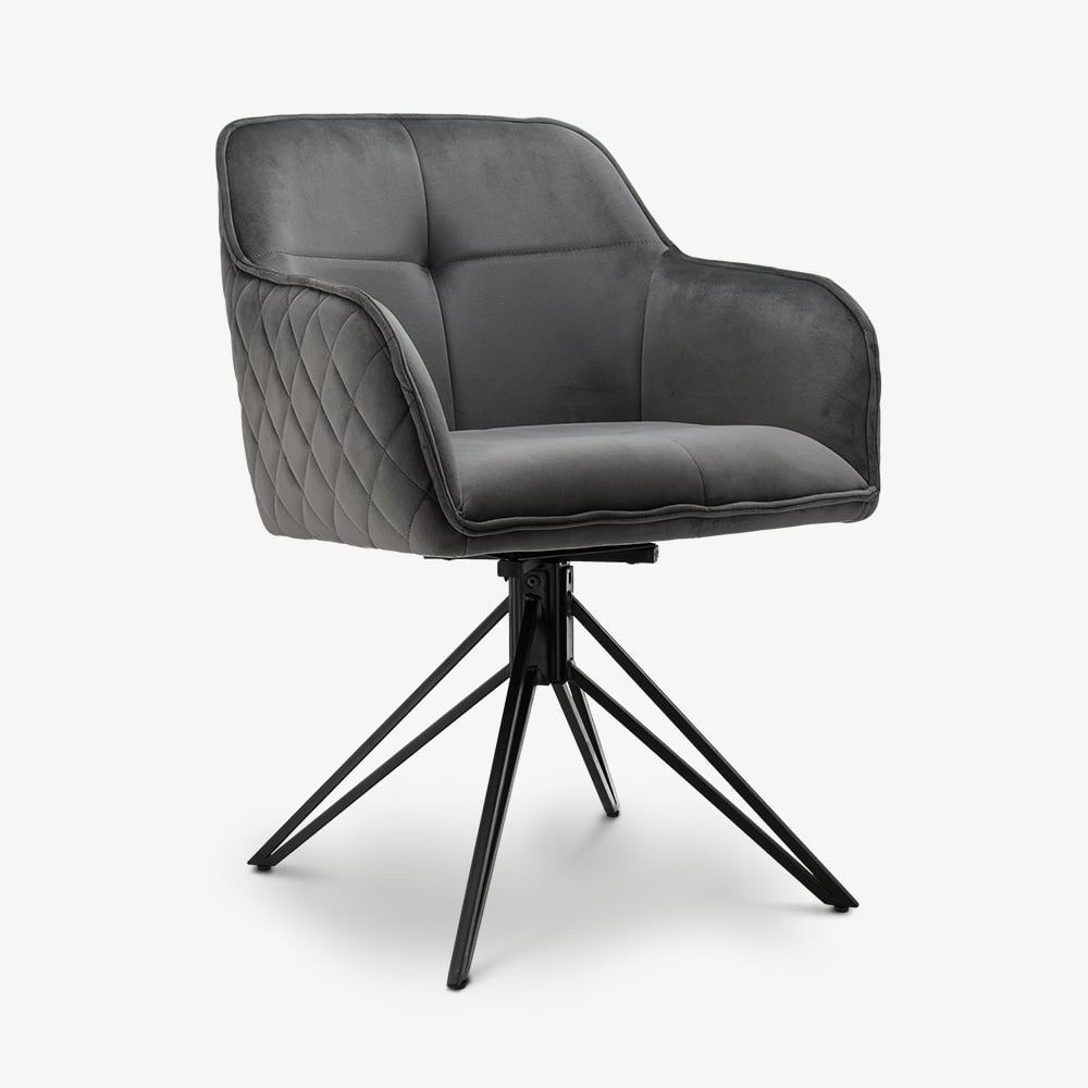 -€70 Venice draaibare eetkamerstoel, grijs velvet