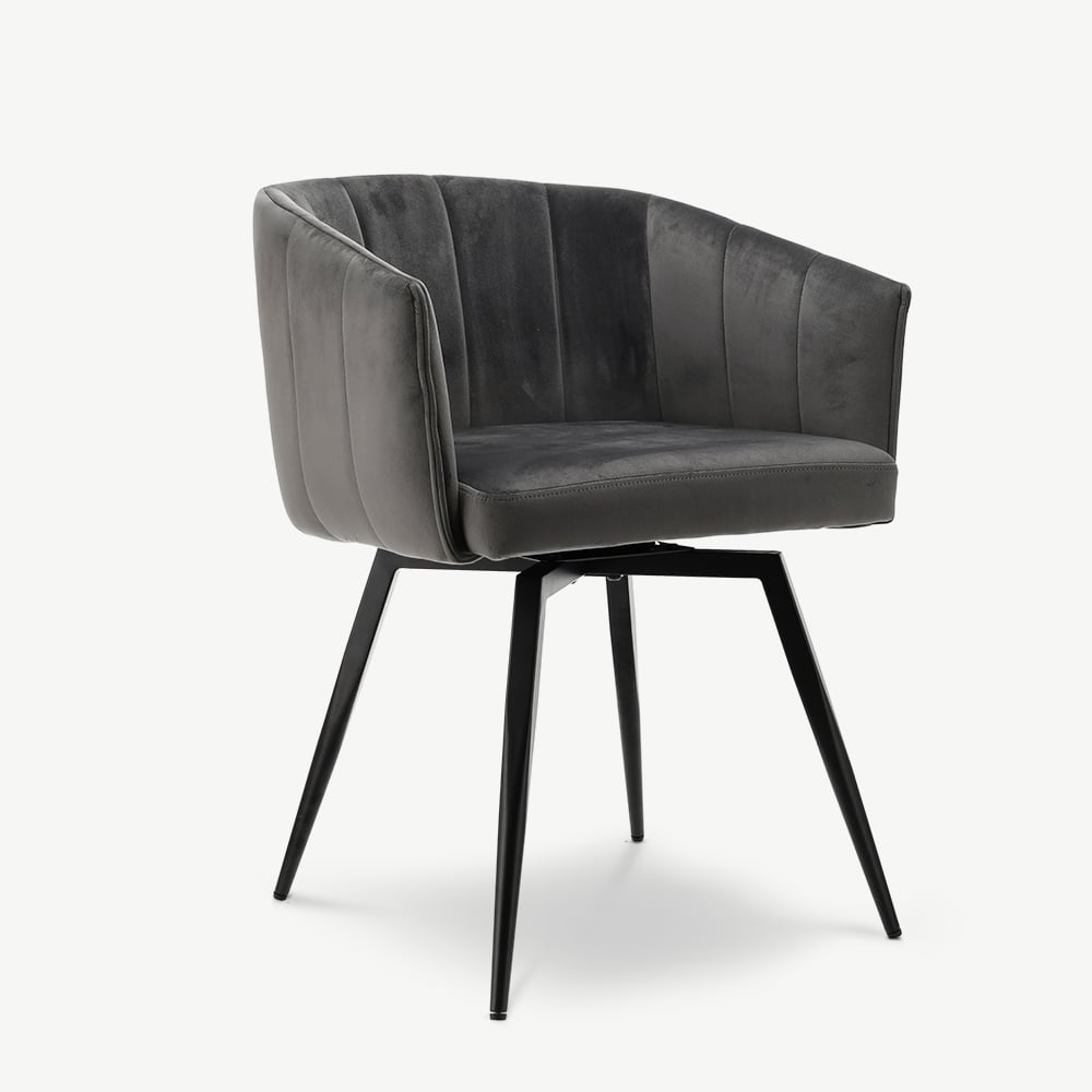 -€70 Donkergrijze velvet draaibare eetkamerstoel met armleuningen