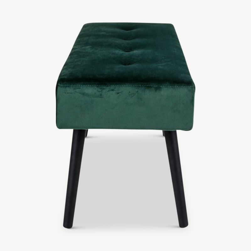 Skyler Dining Bench, Dark Green Velvet & Black side view
