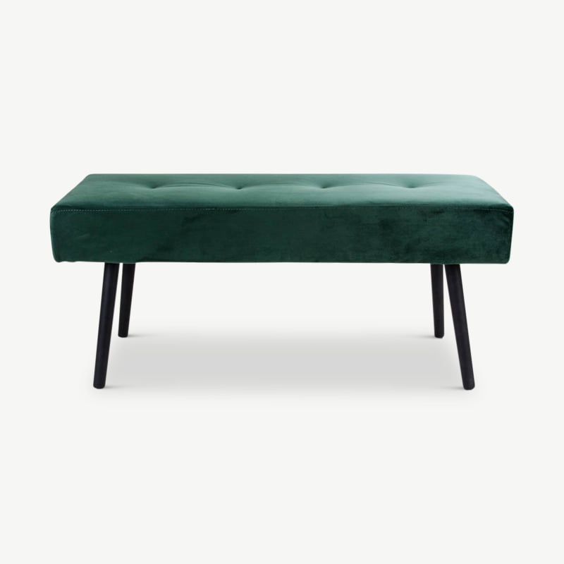 Skyler Dining Bench, Dark Green Velvet & Black front view
