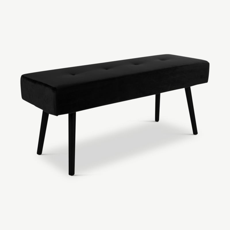 Skyler bank, zwart velvet & zwart staal schuinaanzicht
