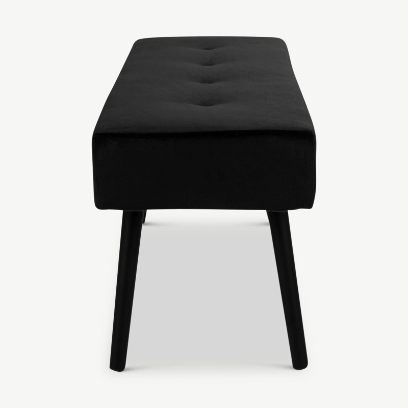 Skyler bank, zwart velvet & zwart staal zijaanzicht
 