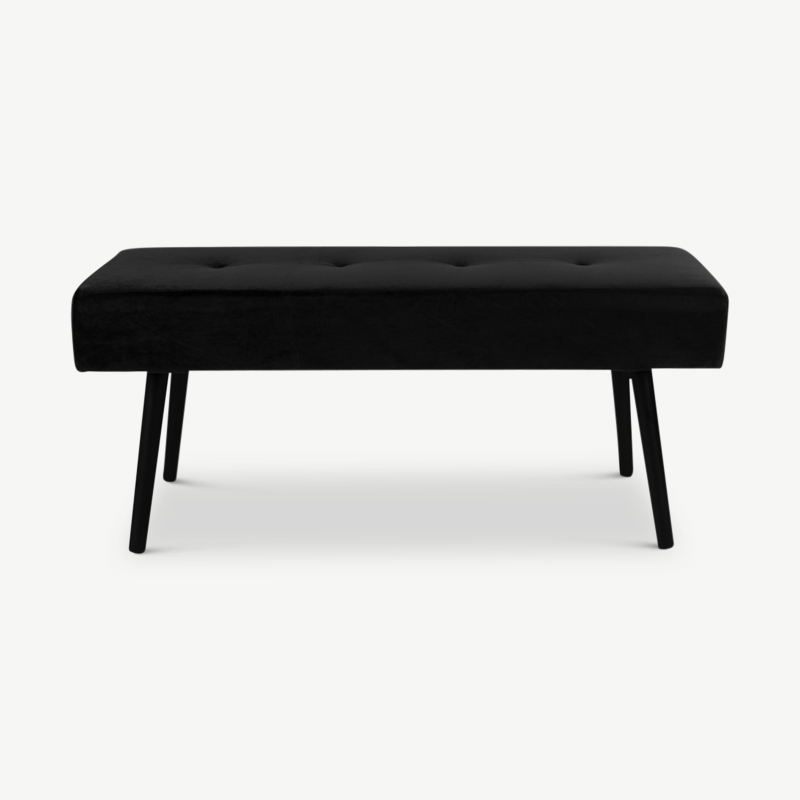 Skyler bank, zwart velvet & zwart staal vooraanzicht
