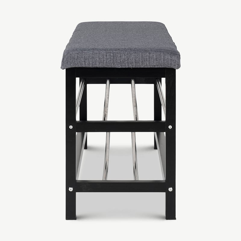 Banc Pandora, tissu gris et acier noir vue de côté
