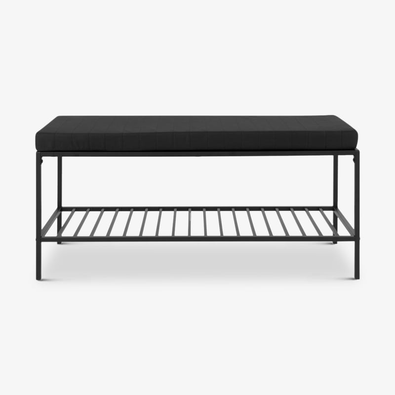 Mensa Bank, Schwarzes Kissen & Stahl Frontansicht
