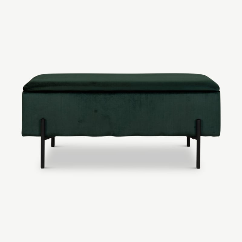 Watson bank, groen velvet met opbergruimte vooraanzicht