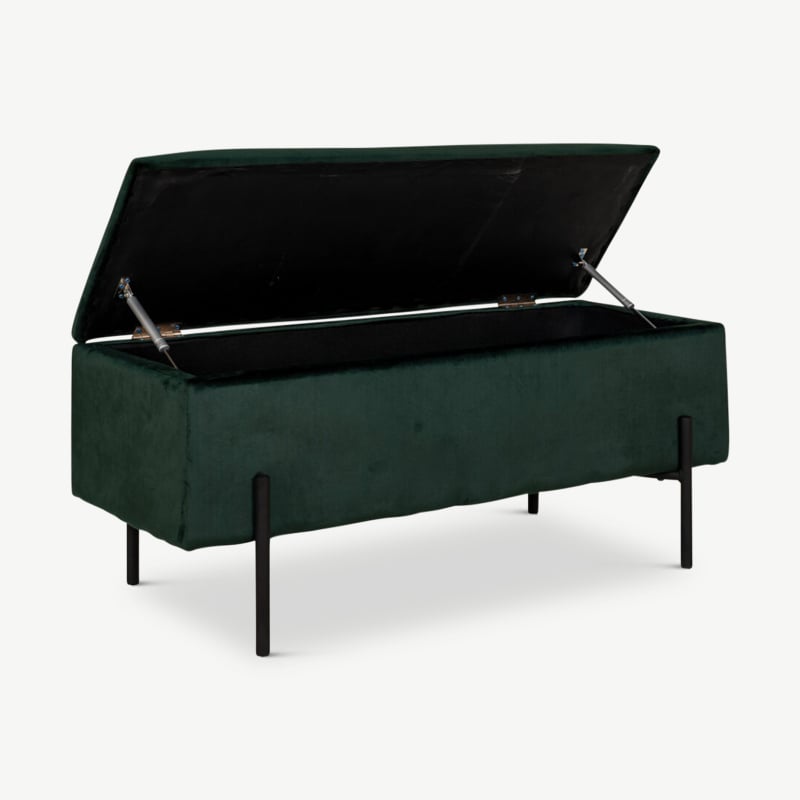 Watson bank, groen velvet met opbergruimte detailfoto poten