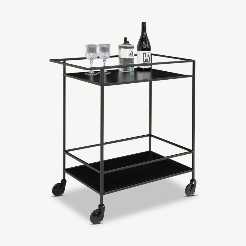 Vivid Barwagen, schwarzer Stahl & schwarzer Rahmen Schrägansicht
