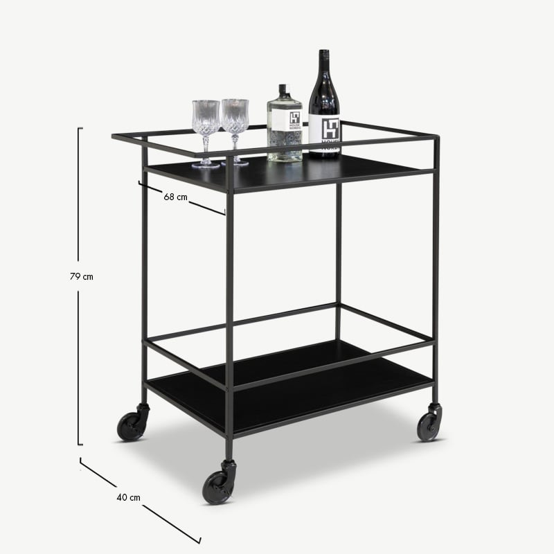 Vivid Barwagen, schwarzer Stahl & schwarzer Rahmen Abmessungen
