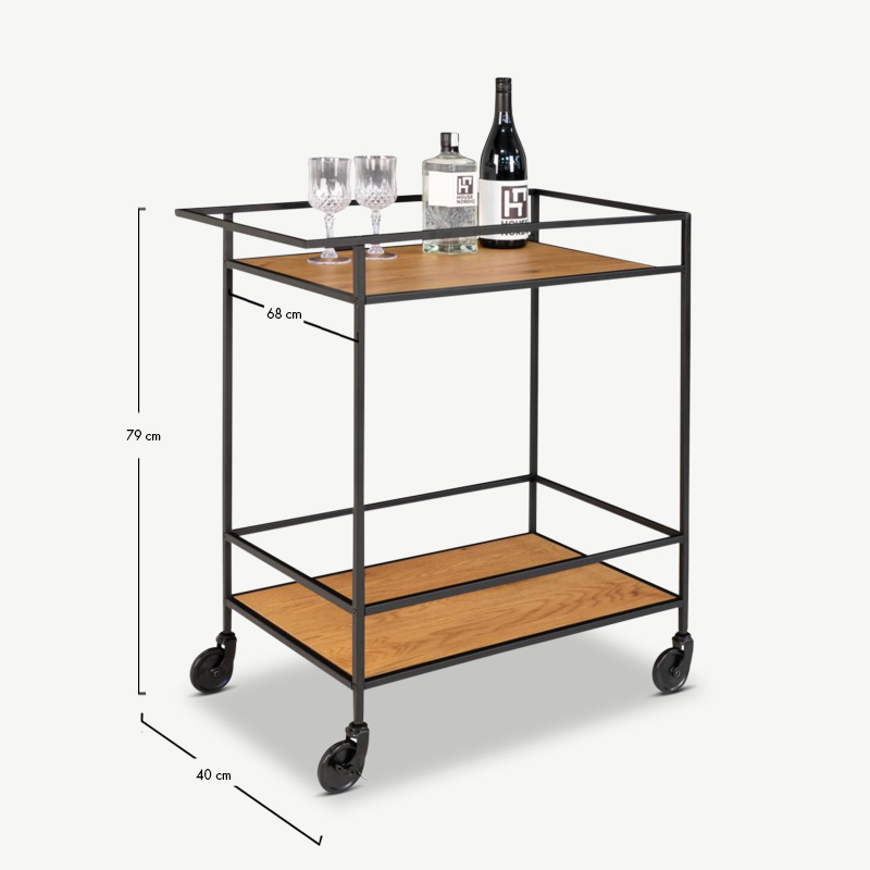 Vivid Bar Trolley, Oak & Black frame dimensions