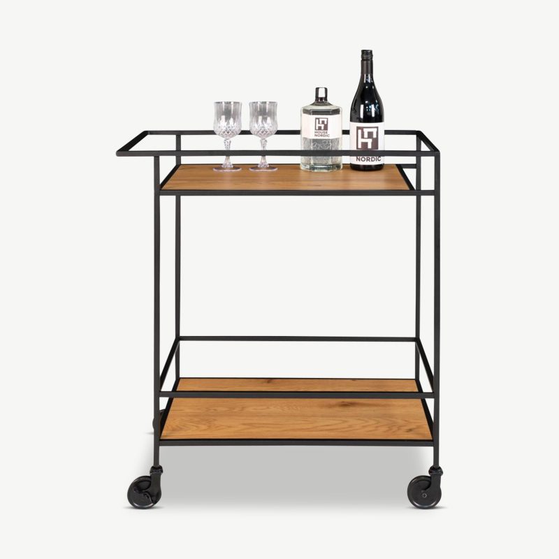 Vivid Bar Trolley, Oak & Black frame side view