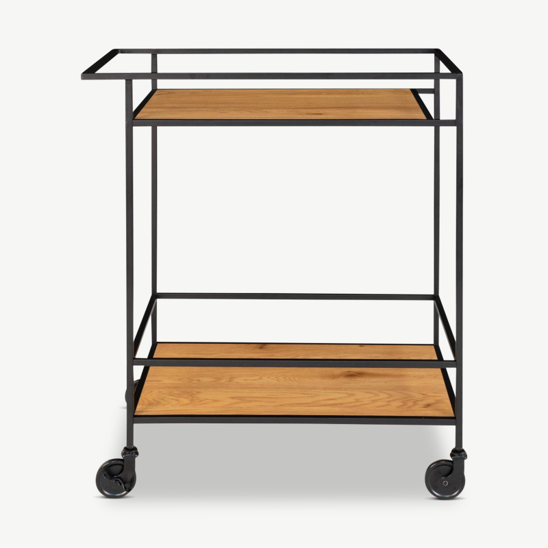 Vivid Bar Trolley, Oak & Black frame side view