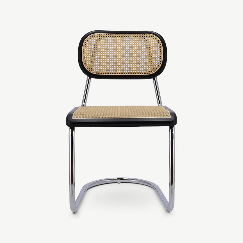 Noor Rattan Freischwinger-Stuhl, Schwarz & Chrom