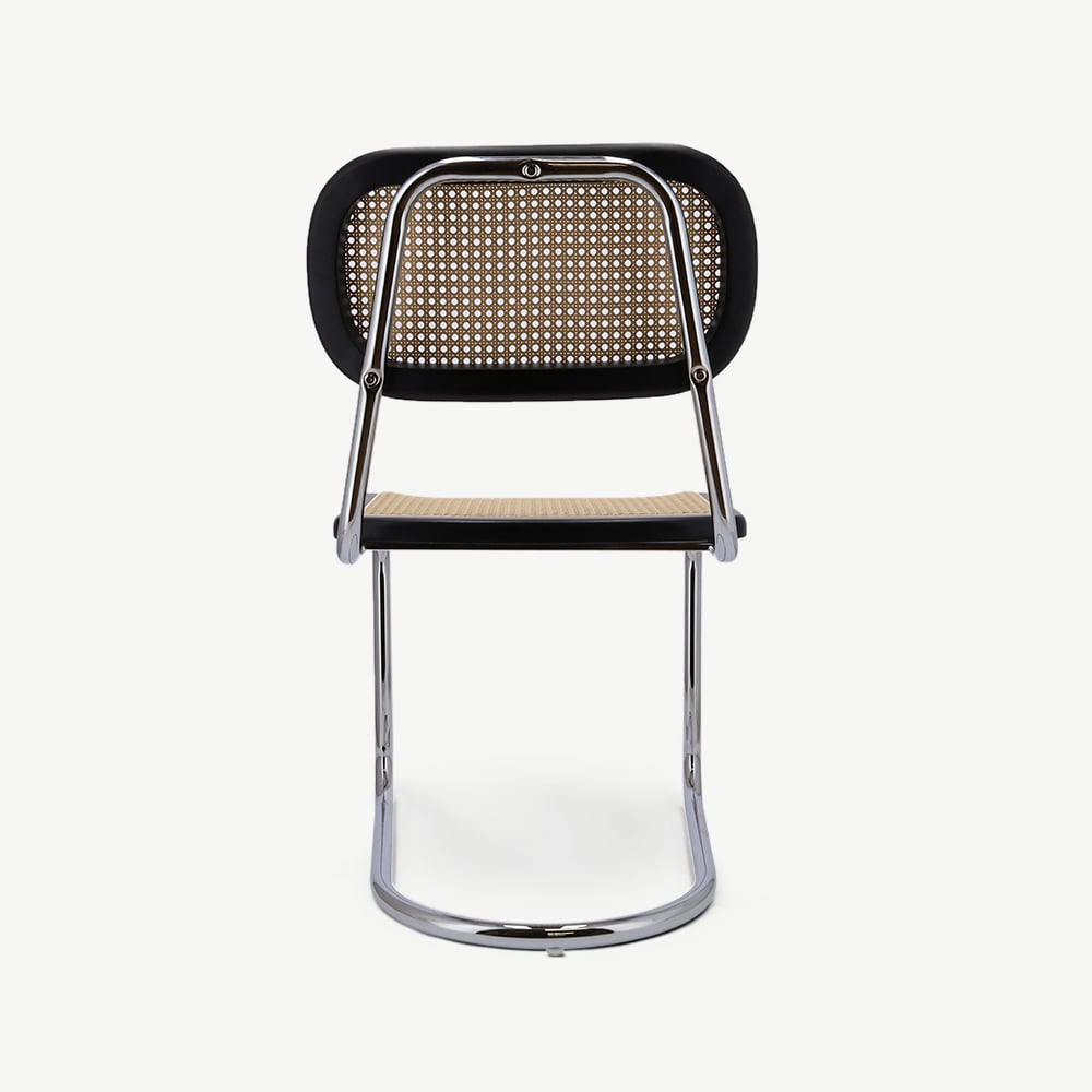 Noor Rattan Freischwinger-Stuhl, Schwarz & Chrom