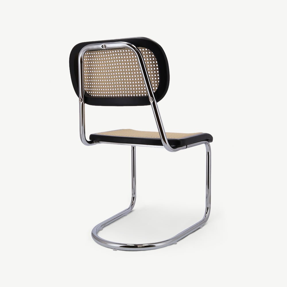 Noor Rattan Freischwinger-Stuhl, Schwarz & Chrom