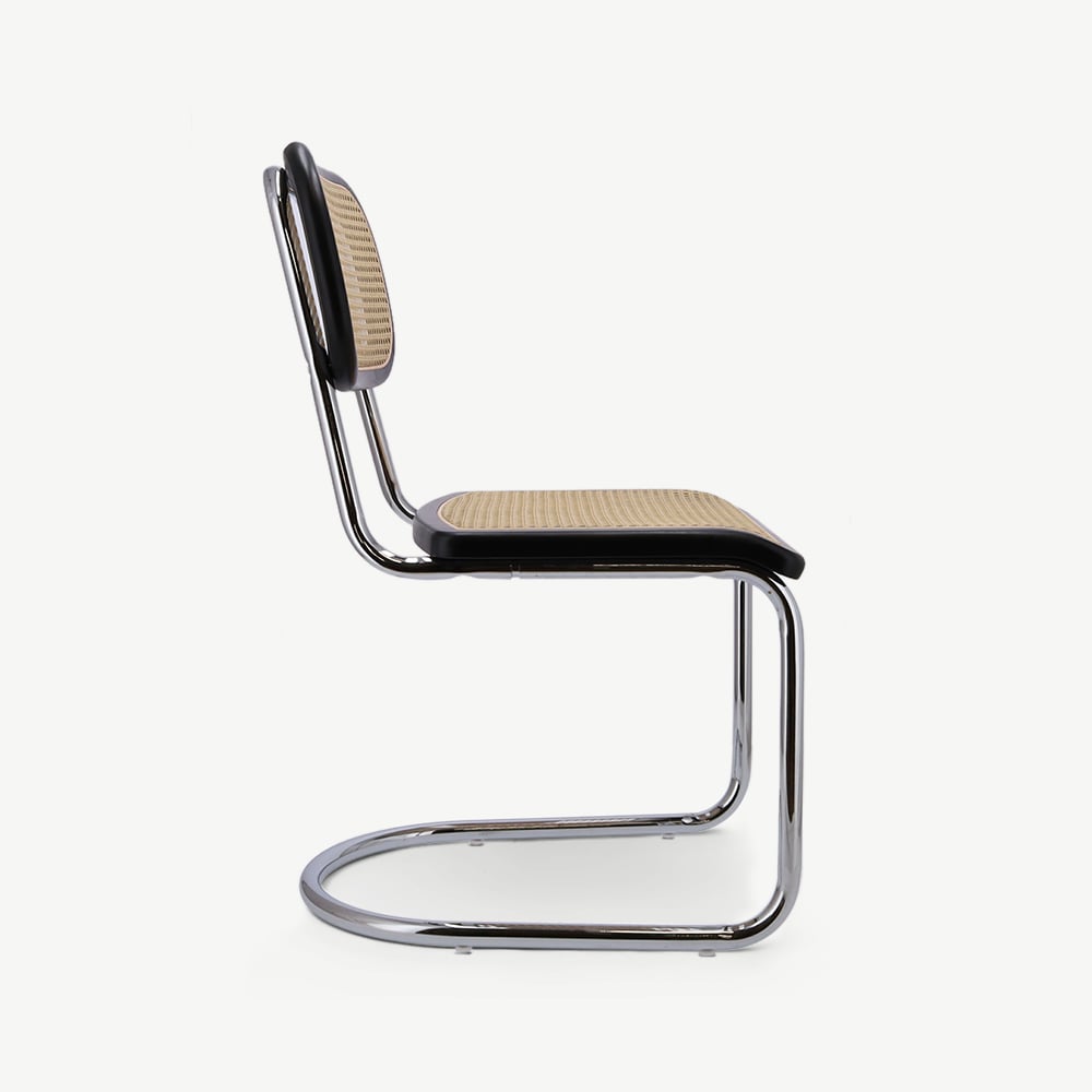 Noor Rattan Freischwinger-Stuhl, Schwarz & Chrom