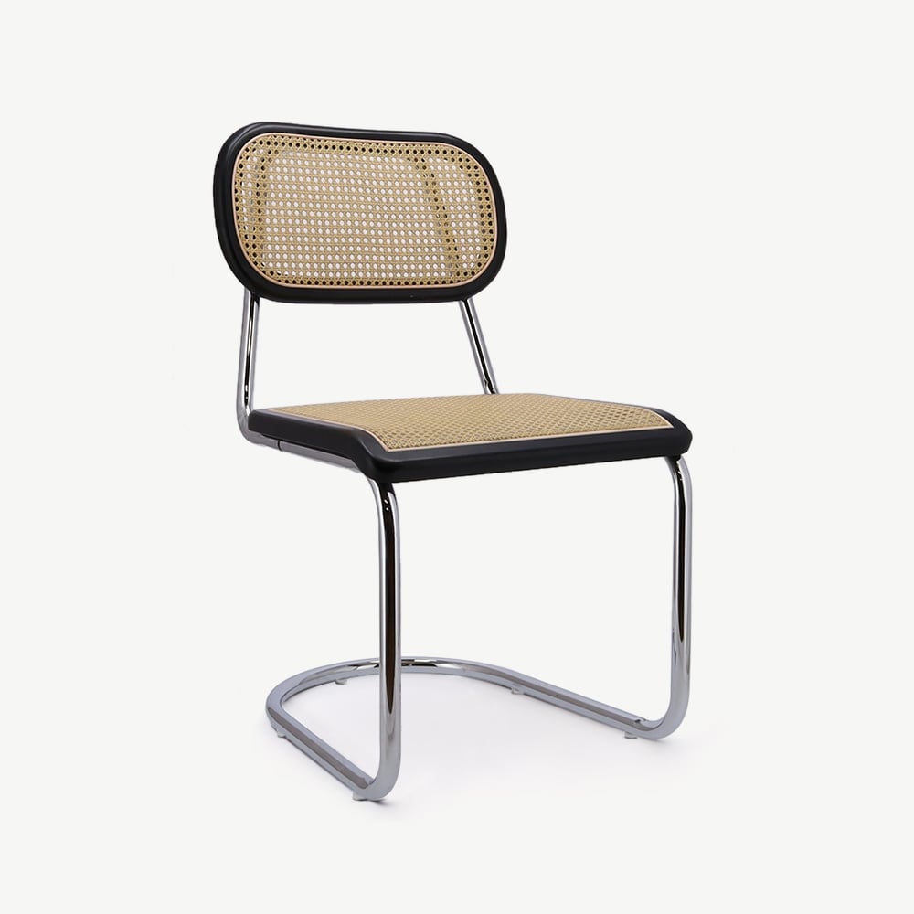 Noor Rattan Freischwinger-Stuhl, Schwarz & Chrom