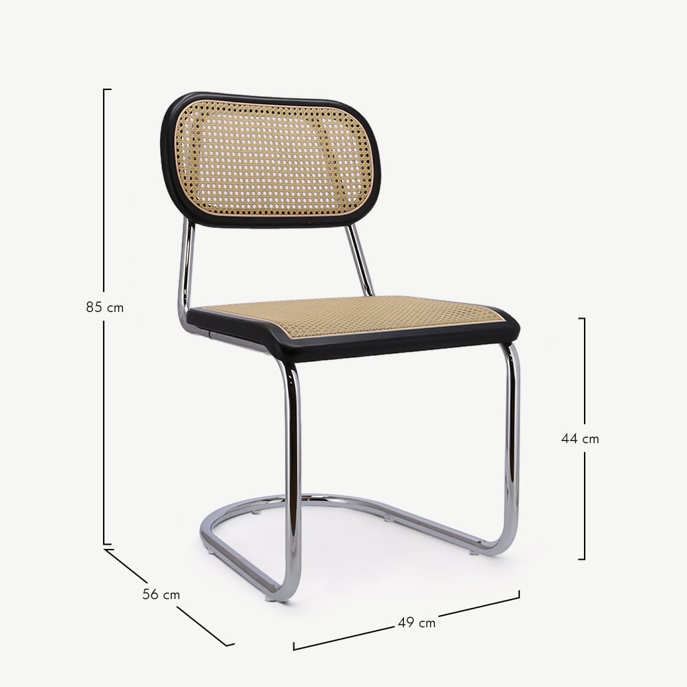 Noor Rattan Freischwinger-Stuhl, Schwarz & Chrom